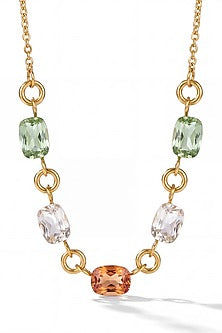 Gold Finish Multi-Colored Austrian Crystal Prism Mosaic Necklace