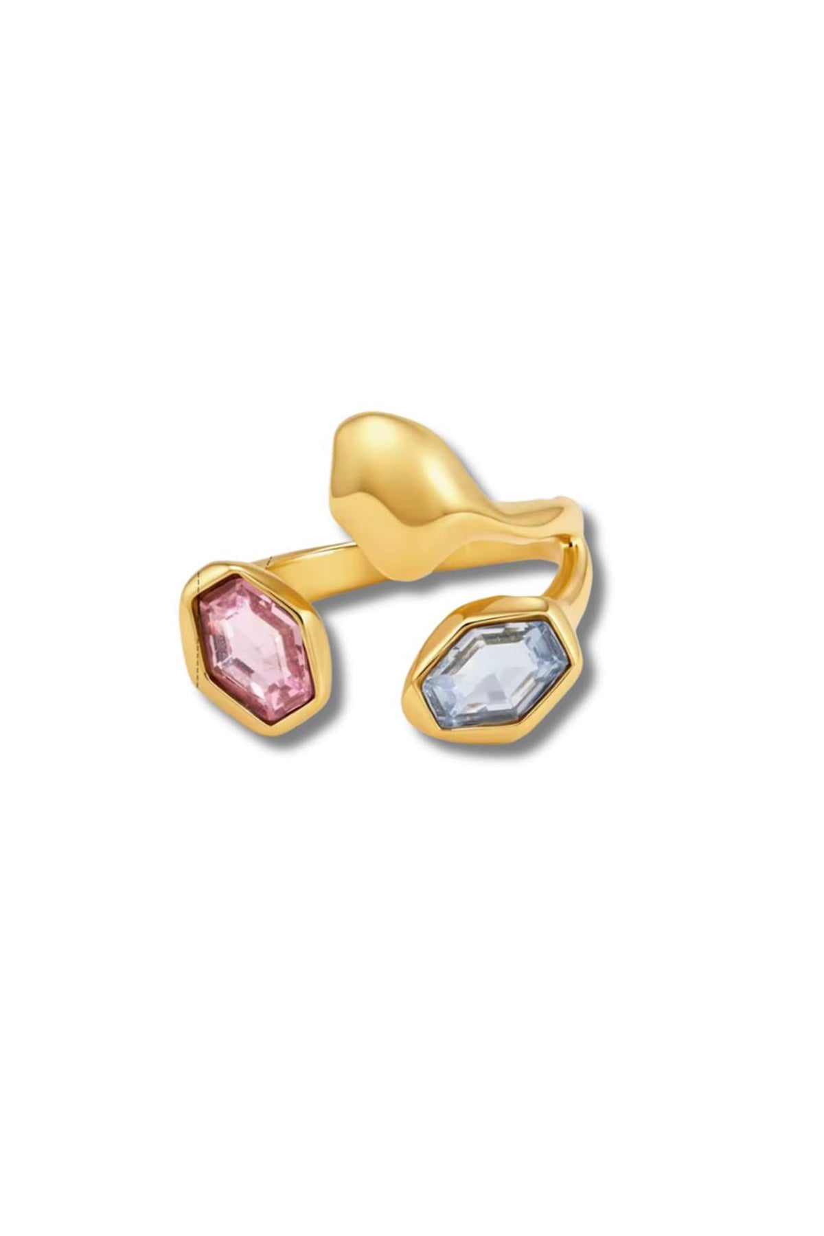 Gold Finish Pink & Blue Austrian Crystal Ring