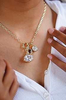 Gold Finish Austrian Crystal Oval Link Chain Necklace