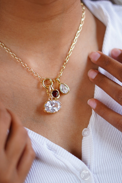 Gold Finish Austrian Crystal Oval Link Chain Necklace