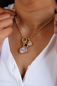 Gold Finish Austrian Crystal Oval Link Chain Necklace