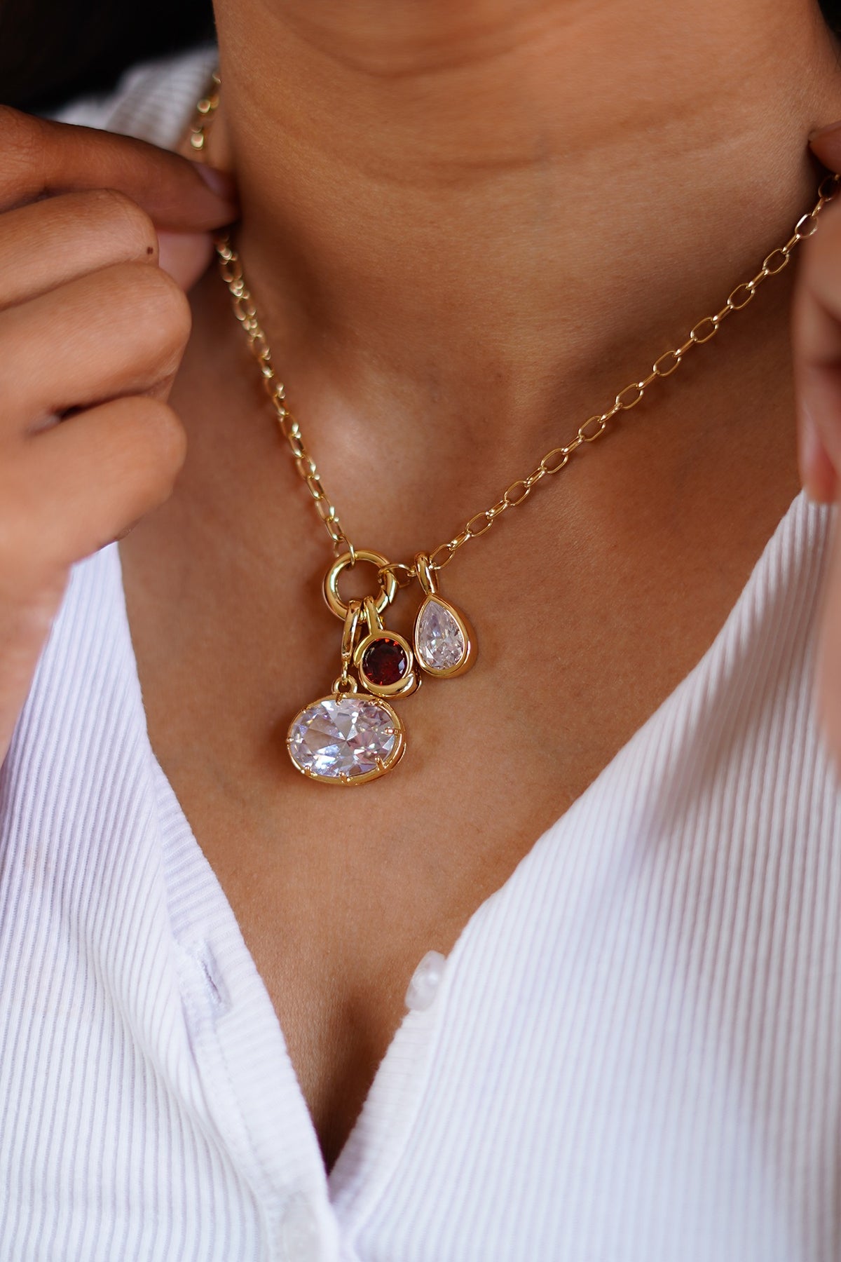 Gold Finish Austrian Crystal Oval Link Chain Necklace