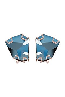 Rose Gold Finish Metallic Blue Stud Earrings