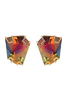Gold Finish Multi Colored Stud Earrings