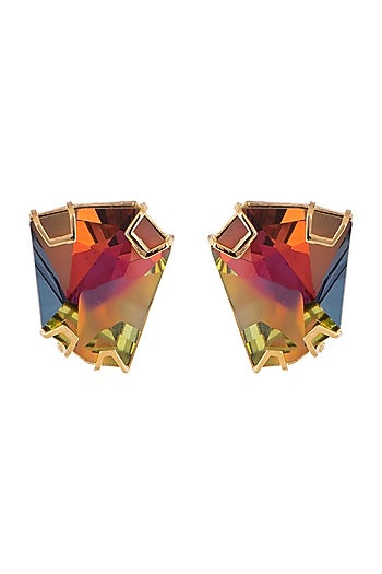 Gold Finish Multi Colored Stud Earrings