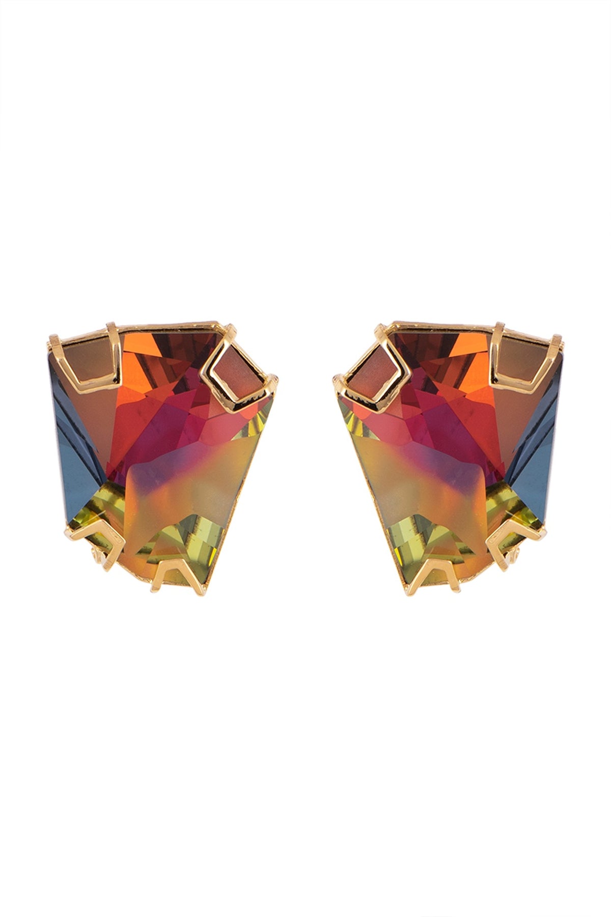 Gold Finish Multi Colored Stud Earrings