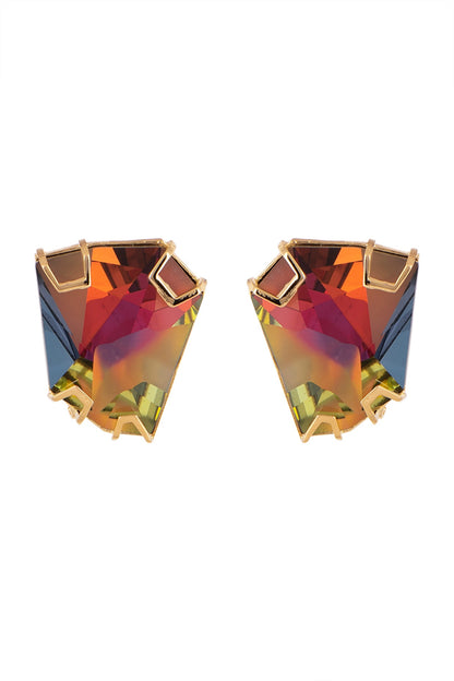 Gold Finish Multi Colored Stud Earrings