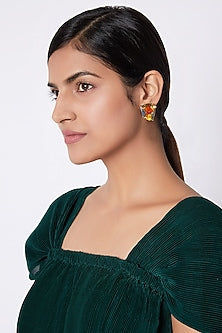 Gold Finish Multi Colored Stud Earrings