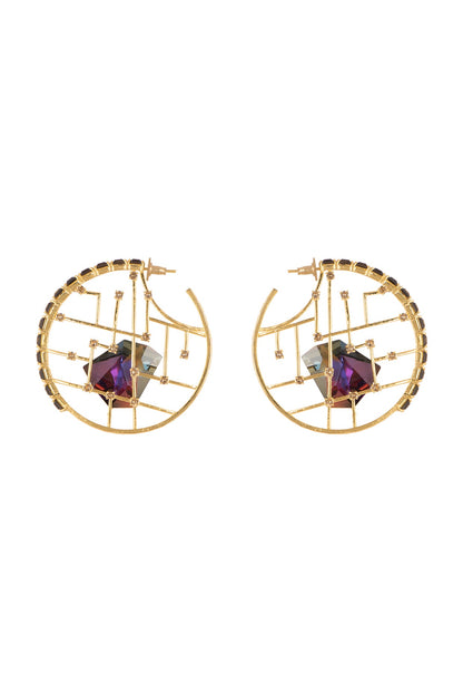 Gold Finish Swarovski Hoop Earrings