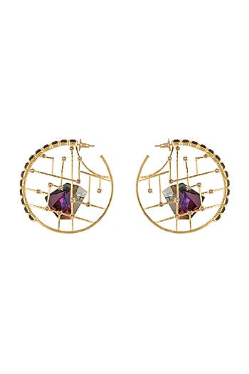 Gold Finish Swarovski Hoop Earrings