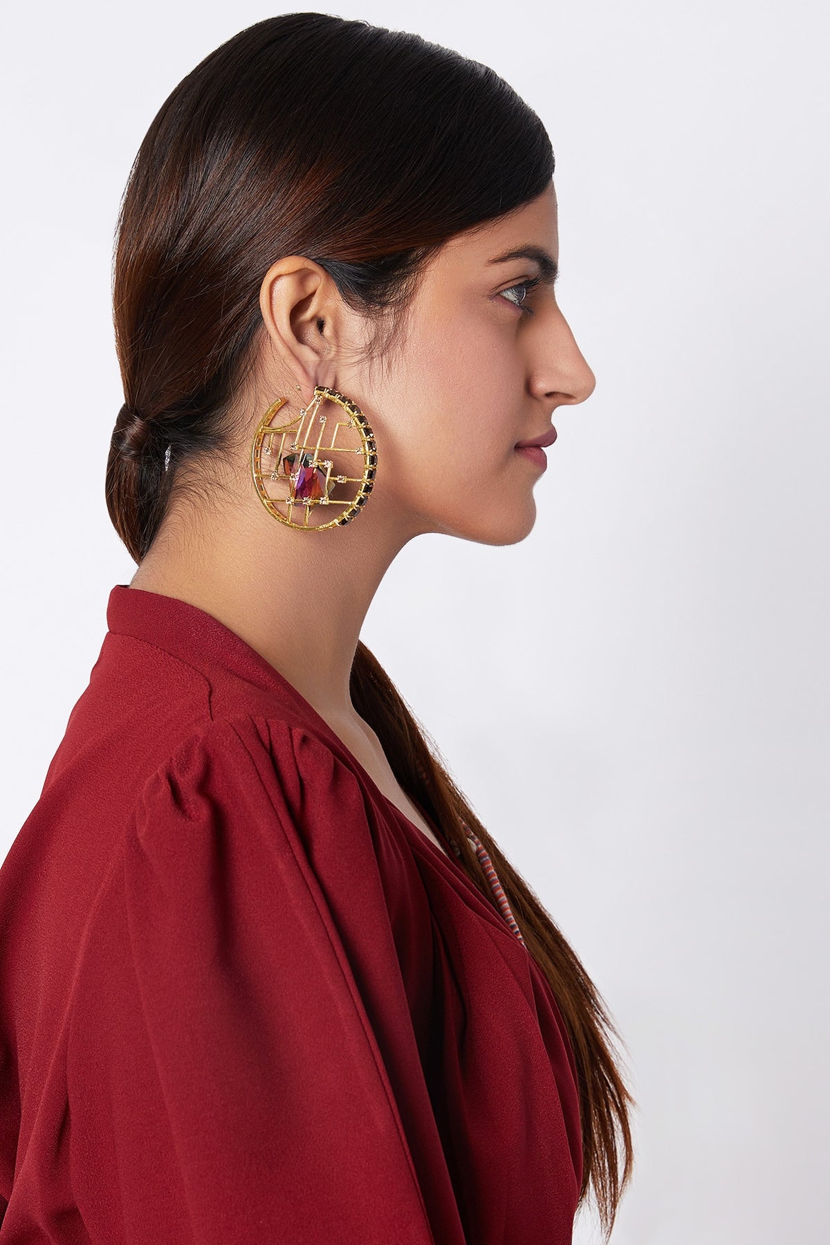 Gold Finish Swarovski Hoop Earrings