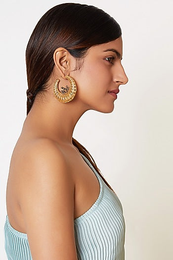 Gold Finish Swarovski Hoop Earrings