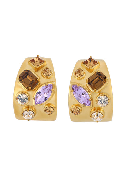 Gold Plated Swarovski & Topaz Stone Hoop Earrings