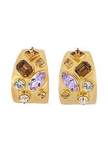 Gold Plated Swarovski & Topaz Stone Hoop Earrings