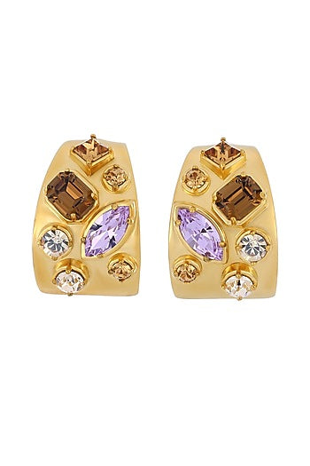 Gold Plated Swarovski & Topaz Stone Hoop Earrings