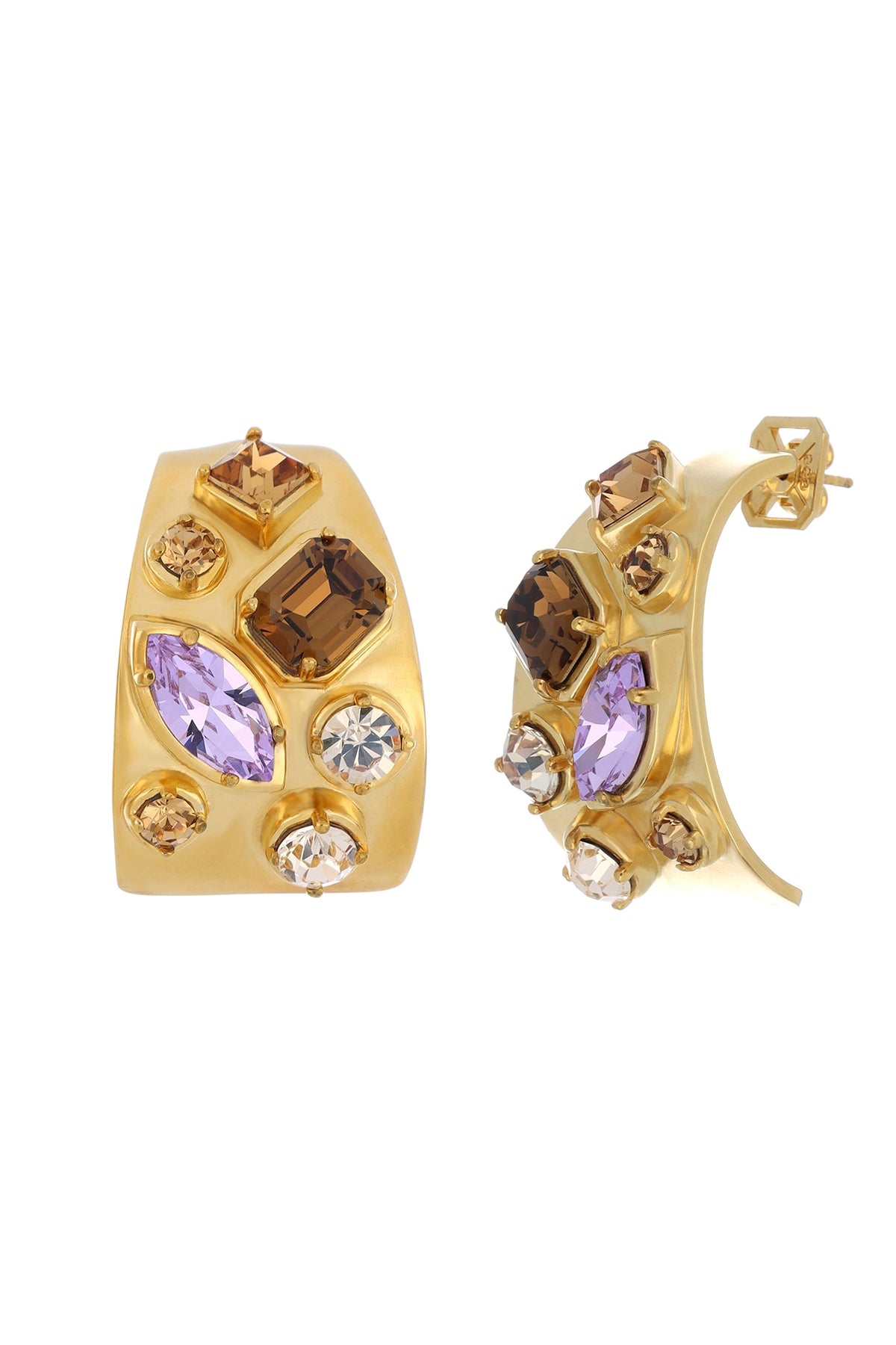 Gold Plated Swarovski & Topaz Stone Hoop Earrings