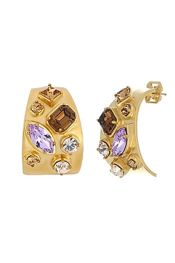 Gold Plated Swarovski & Topaz Stone Hoop Earrings