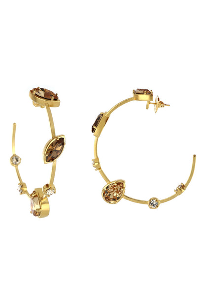 Gold Plated Swarovski & Topaz Stone Hoop Earrings