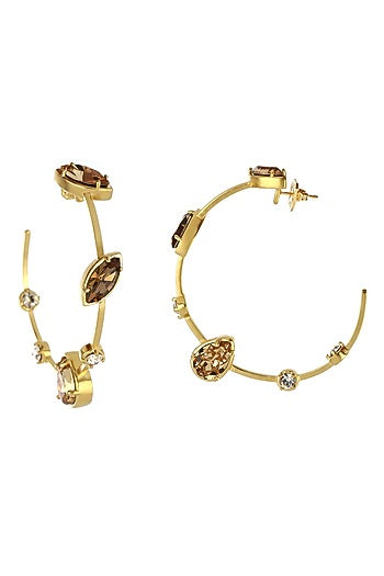 Gold Plated Swarovski & Topaz Stone Hoop Earrings