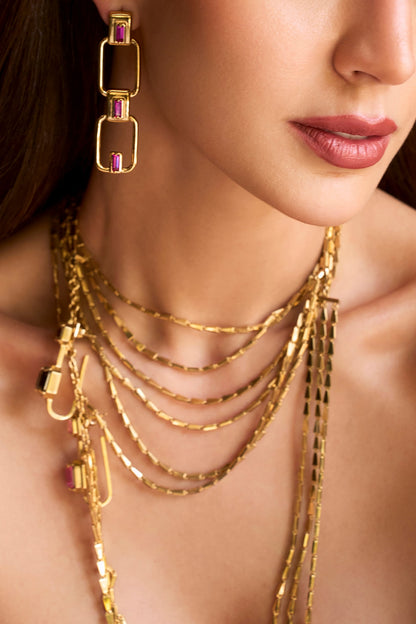 Gold Plated Emerald-Cut Swarovski Stone Dangler Earrings