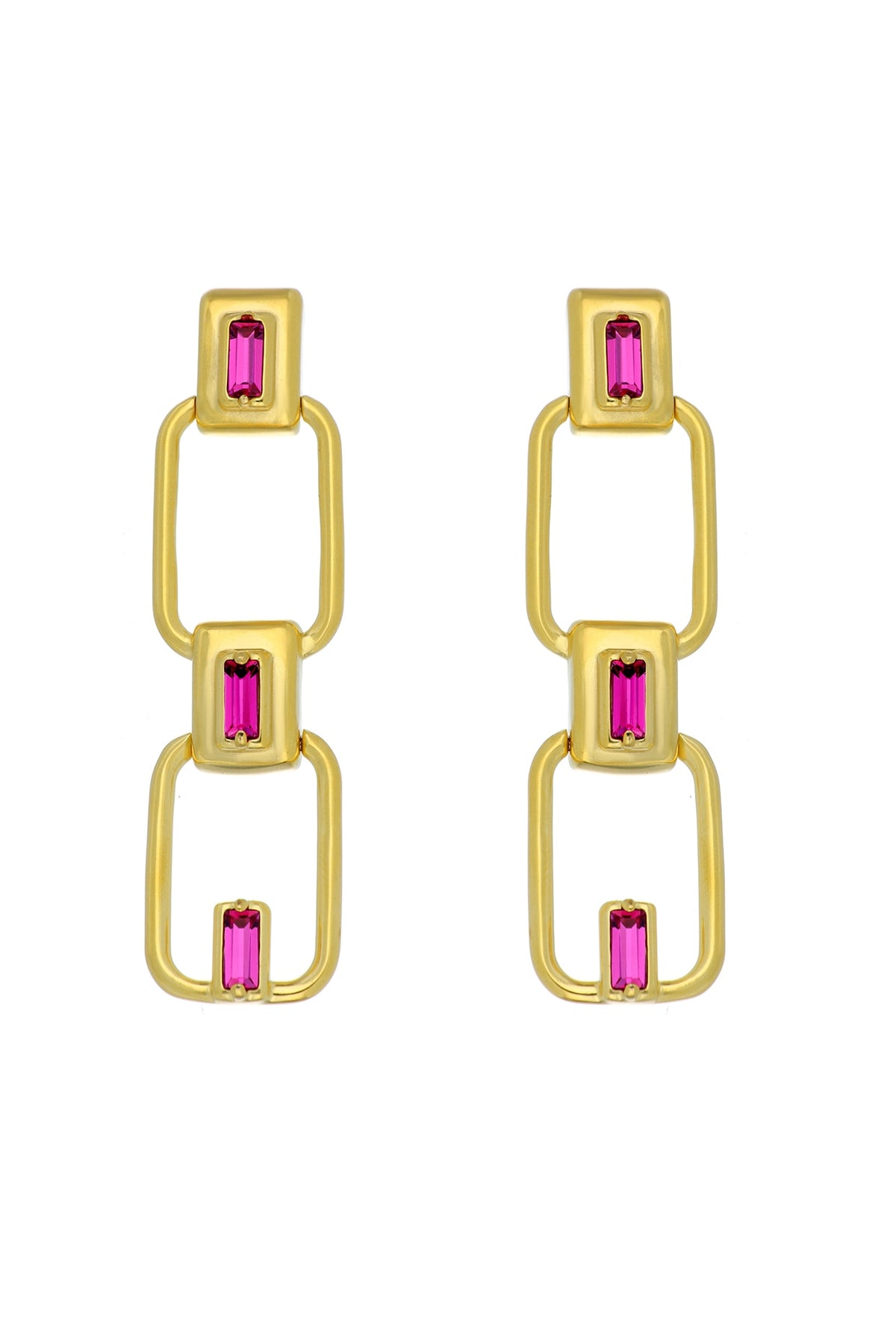 Gold Plated Emerald-Cut Swarovski Stone Dangler Earrings