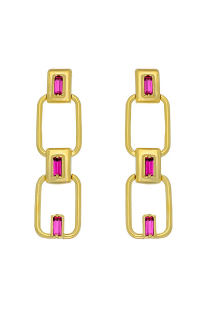 Gold Plated Emerald-Cut Swarovski Stone Dangler Earrings