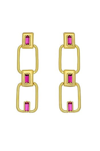 Gold Plated Emerald-Cut Swarovski Stone Dangler Earrings
