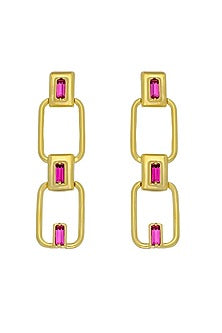 Gold Plated Emerald-Cut Swarovski Stone Dangler Earrings