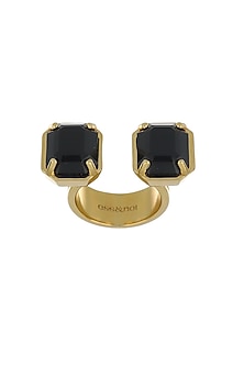 Matte Gold Plated Black Swarovski Stone Bow Ring