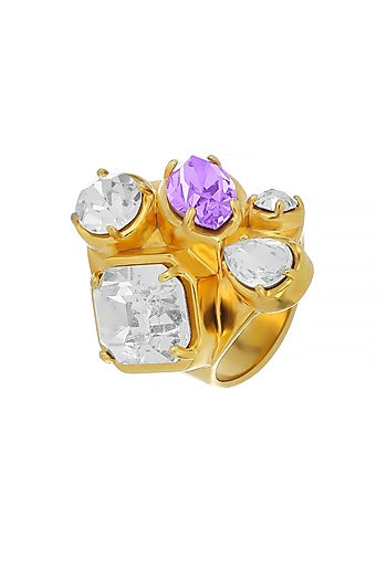 Matte Gold Plated Crystal & Lilac Swarovski Ring