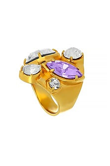 Matte Gold Plated Crystal & Lilac Swarovski Ring