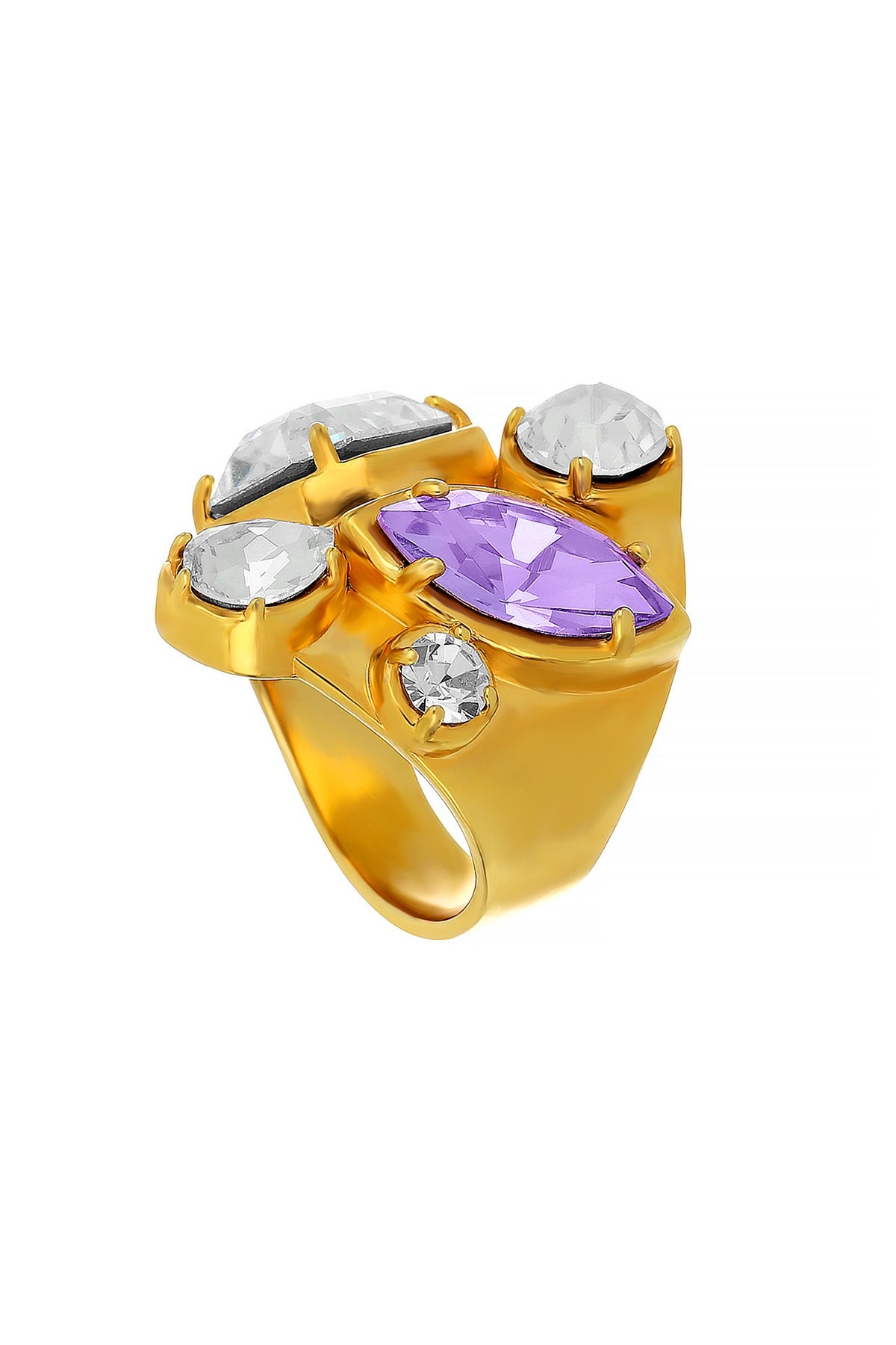 Matte Gold Plated Crystal & Lilac Swarovski Ring