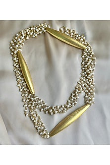 Gold Finish Freshwater Pearl Long Necklace In Sterling Silver