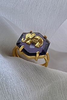 Gold Finish Purple Amethyst Ring In Sterling Silver