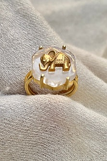 Gold Finish Quartz Ring In Sterling Silver