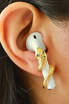 Gold Finish Handcrafted Snake Stud Earrings In Sterling Silver