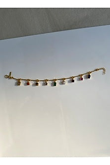 Gold Finish Navratna Stone Bracelet In Sterling Silver
