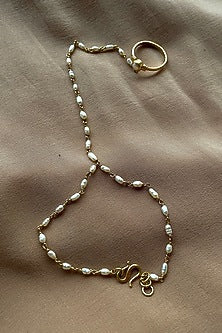Gold Finish Basra Pearl Hand Harness In Sterling Silver