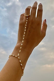 Gold Finish Basra Pearl Hand Harness In Sterling Silver