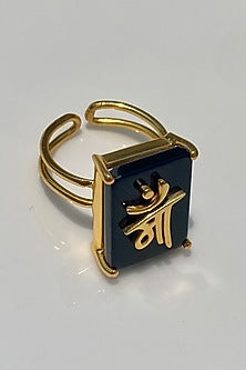 Gold Finish Black Onyx Ring In Sterling Silver