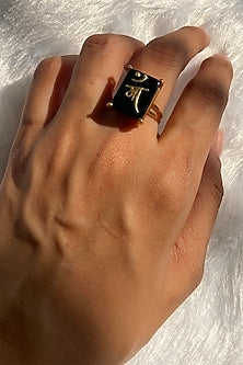 Gold Finish Black Onyx Ring In Sterling Silver