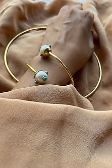 Gold Finish Pearl Cuff In Sterling Silver