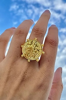 Gold Plated Motif Ring In Sterling Silver