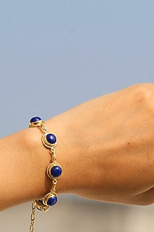 Gold Finish Lapis Lazuli Bracelet In Sterling Silver