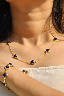Gold Finish Lapis Lazuli Bracelet In Sterling Silver