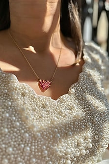 Gold Plated Pink Tourmaline Stone Necklace In Sterling Silver