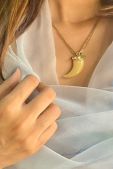 Gold Finish Navratna Pendant Necklace In Sterling Silver