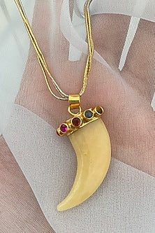 Gold Finish Navratna Pendant Necklace In Sterling Silver
