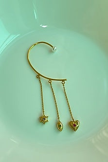 Gold Finish Ruby & Freshwater Pearl Earcuff In Sterling Silver