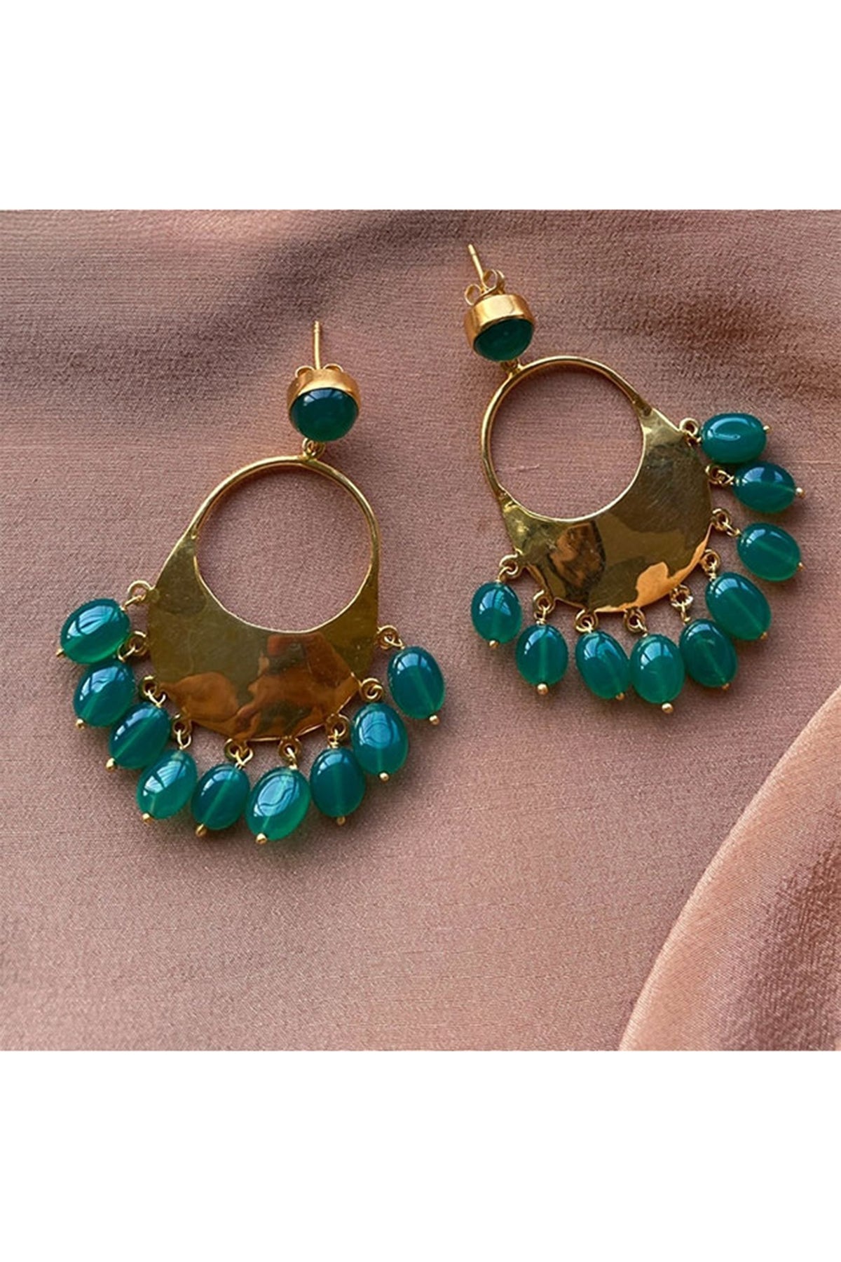 Gold Finish Emerald Dangler Earrings In Sterling Silver